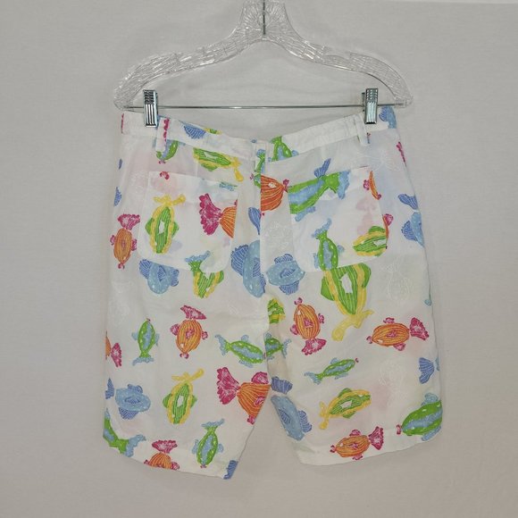 FRESH PRODUCE White Shorts with Colorful Fish Print Hight Rise Size M  LIKE NEW! - Picture 2 of 16